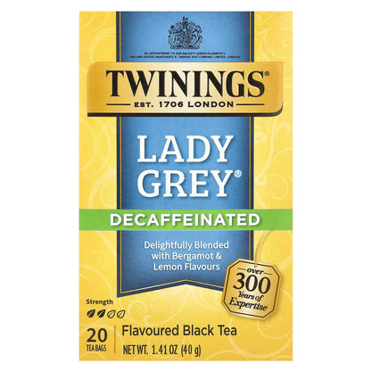 Twinings, Flavored Black Tea, Lady Grey®, Decaffeinated, 20 Tea Bags, 1.41 oz (40 g)