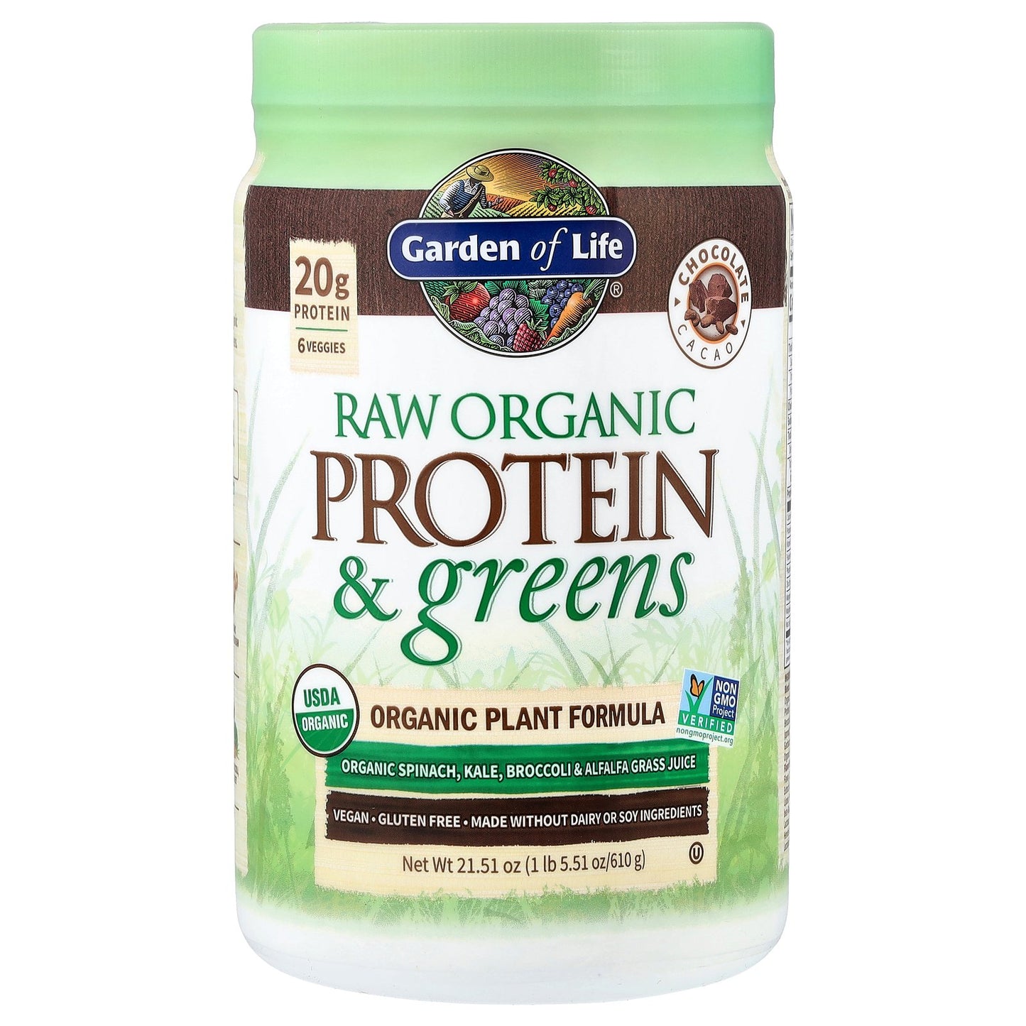 Garden of Life, Raw Organic Protein & Greens, Chocolate Cacao, 1 lb 5.51 oz (610 g)