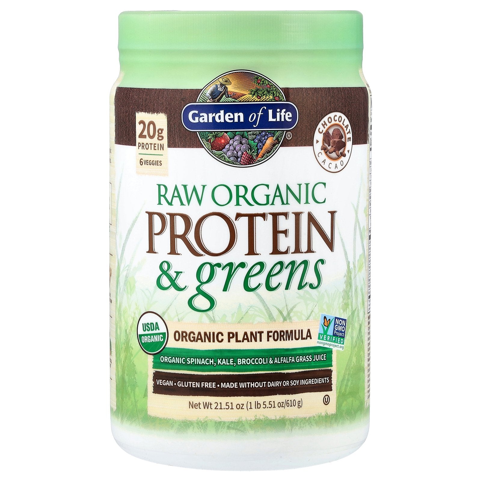 Garden of Life, Raw Organic Protein & Greens, Chocolate Cacao, 1 lb 5.51 oz (610 g)