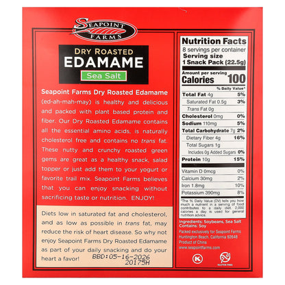 Seapoint Farms, Dry Roasted Edamame, Sea Salt, 8 Snack Packs, 0.79 oz (22.5 g) Each