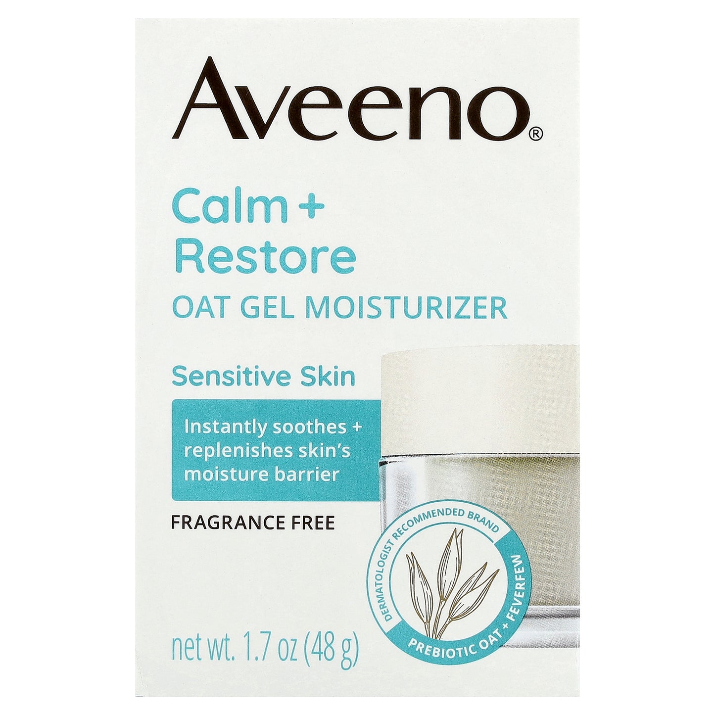Aveeno, Calm + Restore, Oat Gel Moisturizer, Sensitive Skin, Fragrance Free, 1.7 oz (48 g)
