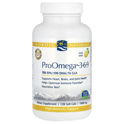 Nordic Naturals, ProOmega 3-6-9, Lemon, 1,000 mg, 120 Soft Gels (500 mg per Capsule)