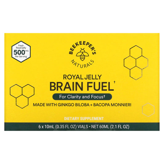 Beekeeper's Naturals, Royal Jelly Brain Fuel, 6 Vials, 0.35 fl oz (10 ml) Each