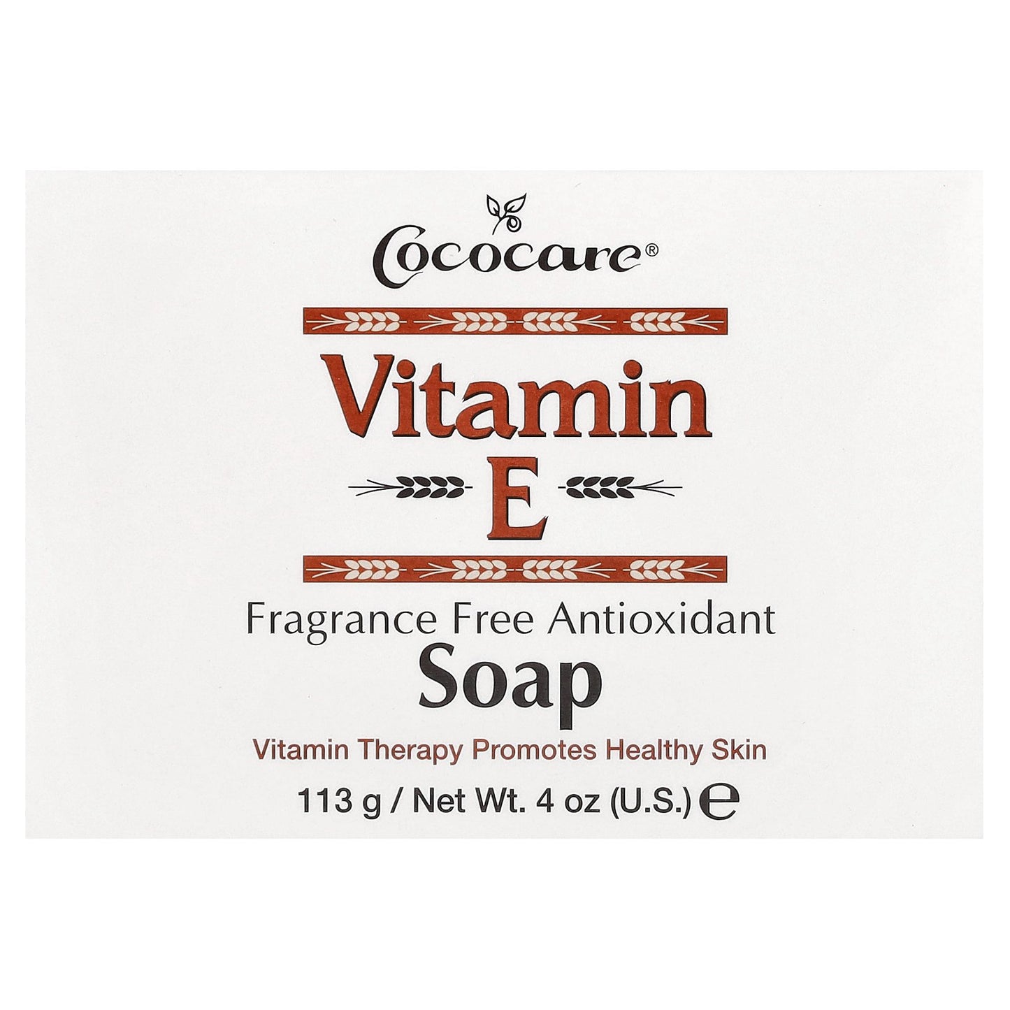 Cococare, Vitamin E Bar Soap, Fragrance Free, 4 oz (113 g)