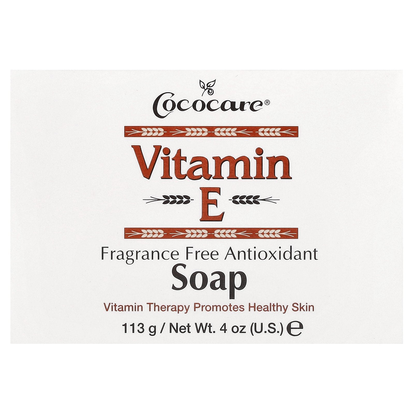 Cococare, Vitamin E Bar Soap, Fragrance Free, 4 oz (113 g)