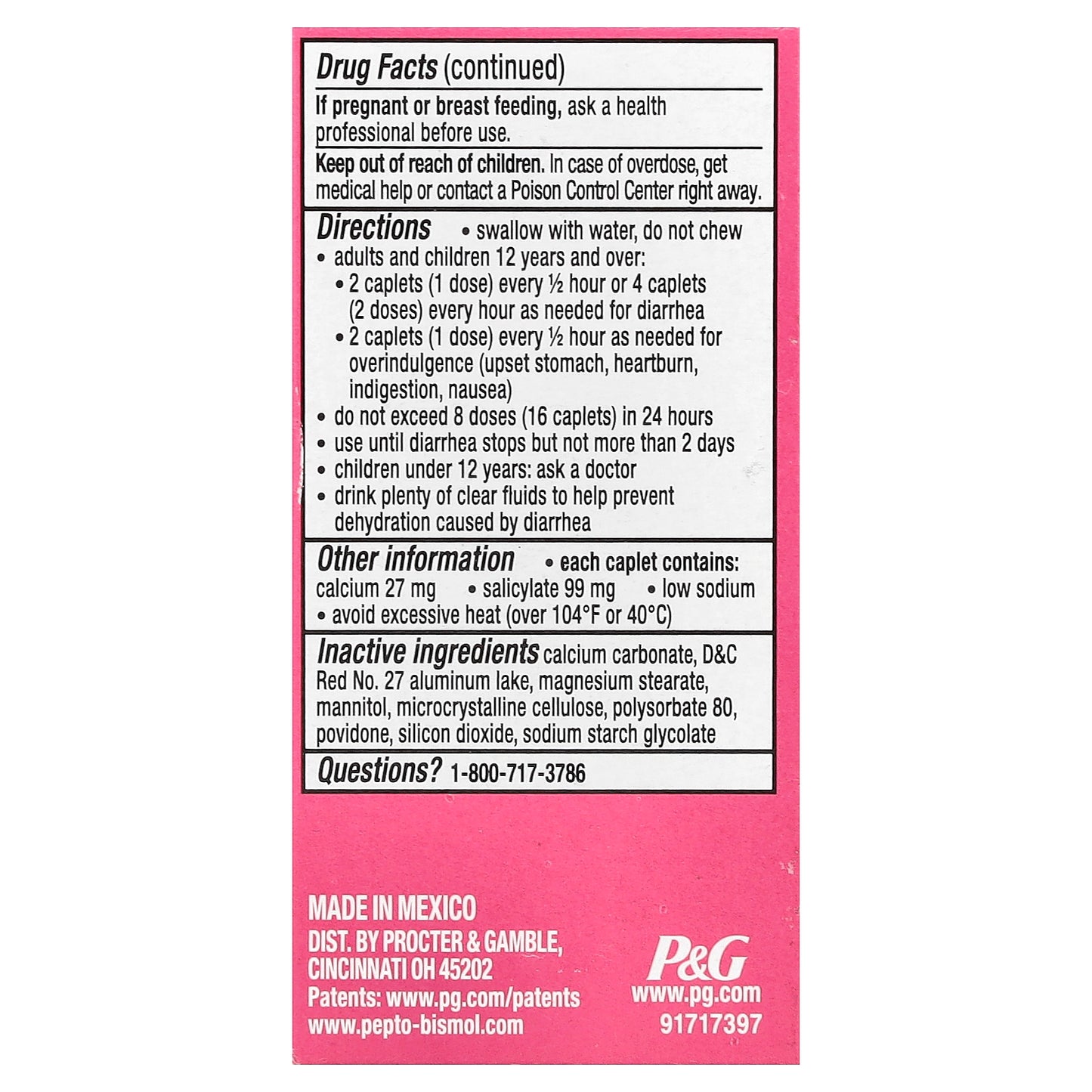 Pepto Bismol, Bismuth Subsalicylate, 40 Caplets (131 mg per Caplet)