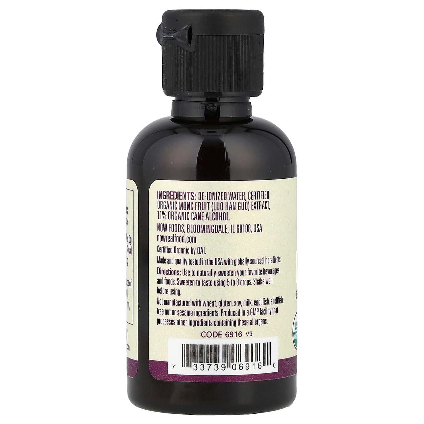 NOW Foods, Real Food, Organic Monk Fruit, Liquid Sweetener, 2 fl oz (59 ml)