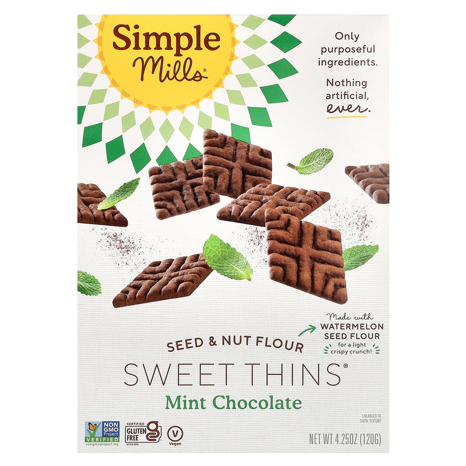 Simple Mills, Seed & Nut Flour, Sweet Thins®, Mint Chocolate, 4.25 oz (120 g)