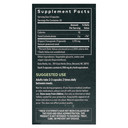 Gaia Herbs, Fenugreek Seed for Women, 60 Vegan Liquid Phyto-Caps (390 mg per Capsule)