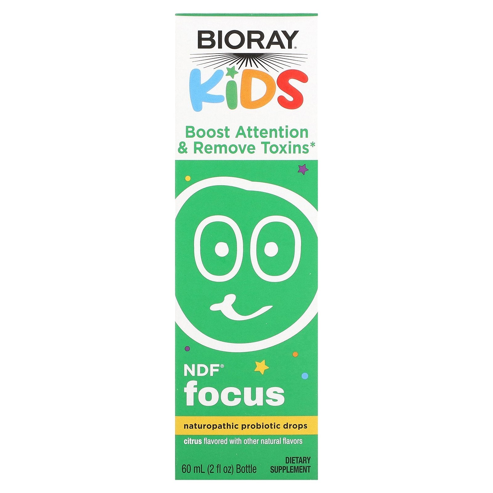 Bioray, Kids, NDF Focus, Naturopathic Probiotic Drops, Citrus, 2 fl oz (60 ml)