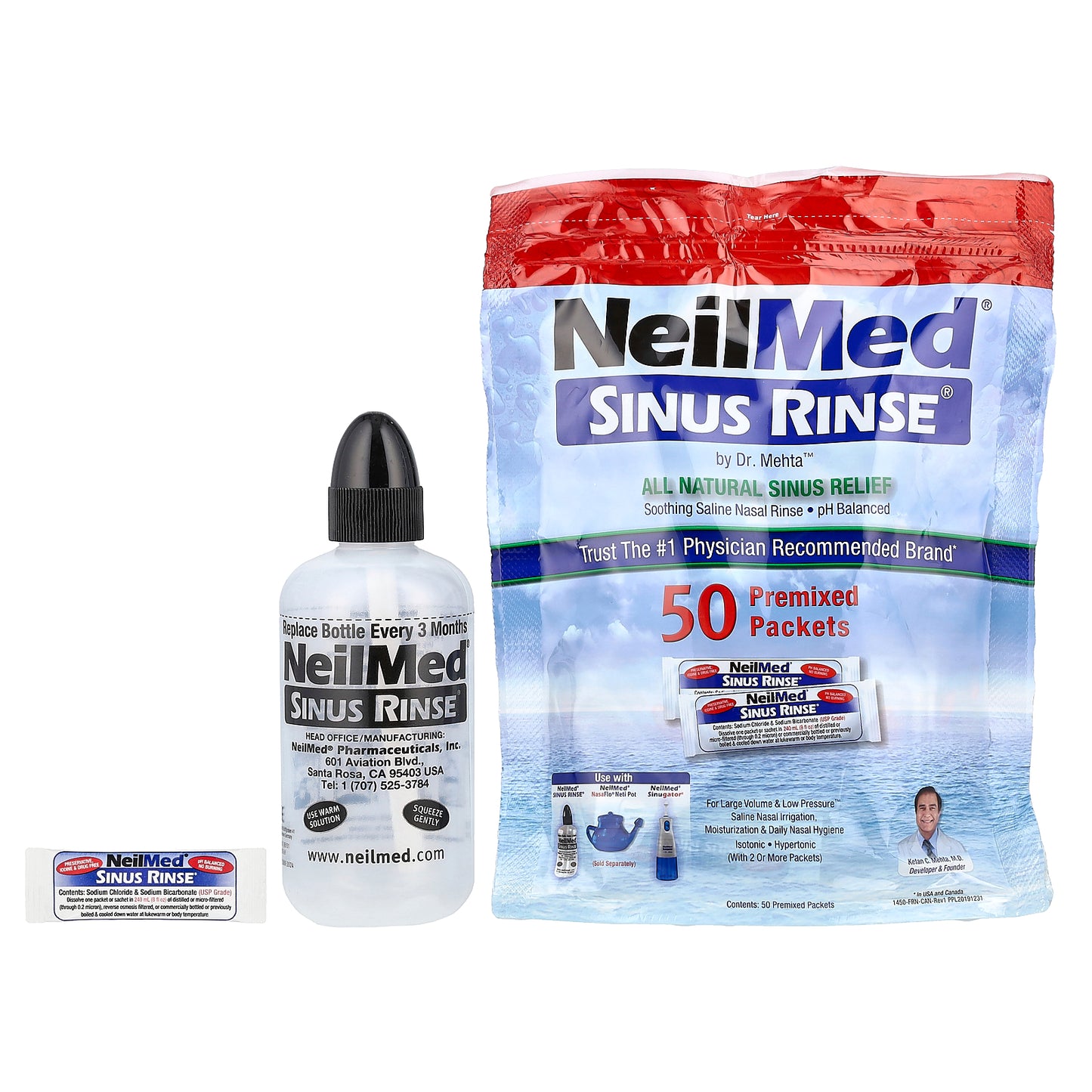 NeilMed, The Original & Patented Sinus Rinse Kit, 50 Premixed Packets, 1 Kit