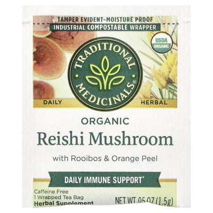 Traditional Medicinals, Organic Reishi Mushroom with Rooibos & Orange Peel, Caffeine Free, 16 Wrapped Tea Bags, 0.85 oz (24 g)