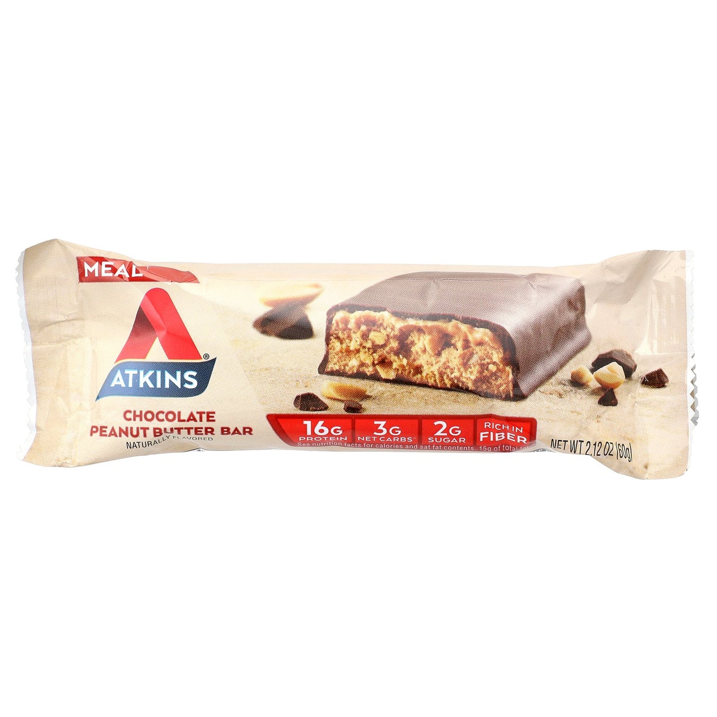Atkins, Protein Meal Bar, Chocolate Peanut Butter, 8 Bars, 2.12 oz (60 g) Each