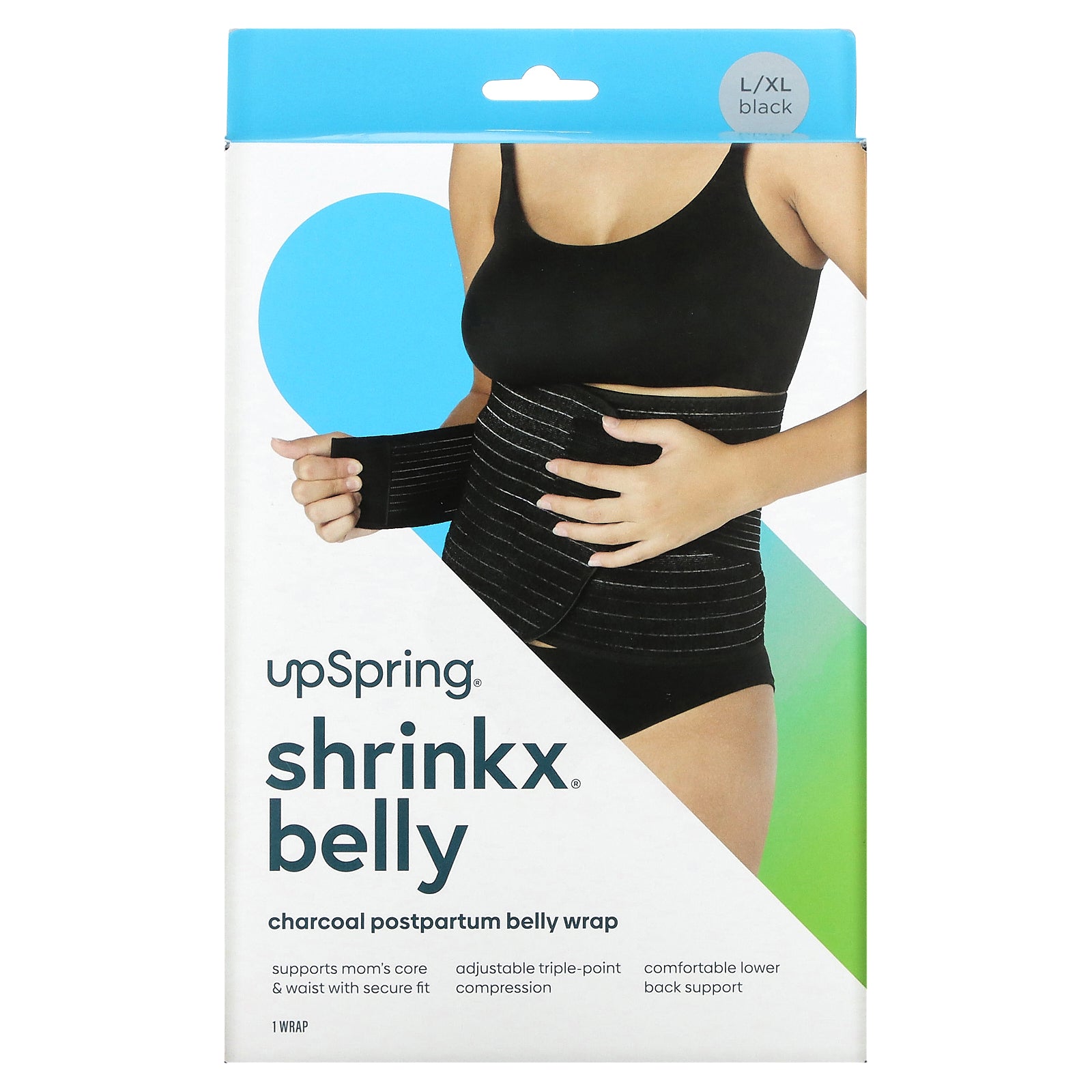 UpSpring, Shrinkx Belly, Charcoal Postpartum Belly Wrap, Size L/XL, Black, 1 Count