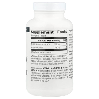 Source Naturals, Acetyl L-Carnitine & Alpha-Lipoic Acid, 120 Tablets