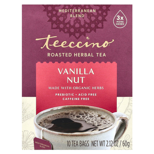 Teeccino, Roasted Herbal Tea, Vanilla Nut, Caffeine Free, 10 Tea Bags, 2.12 oz (60 g)