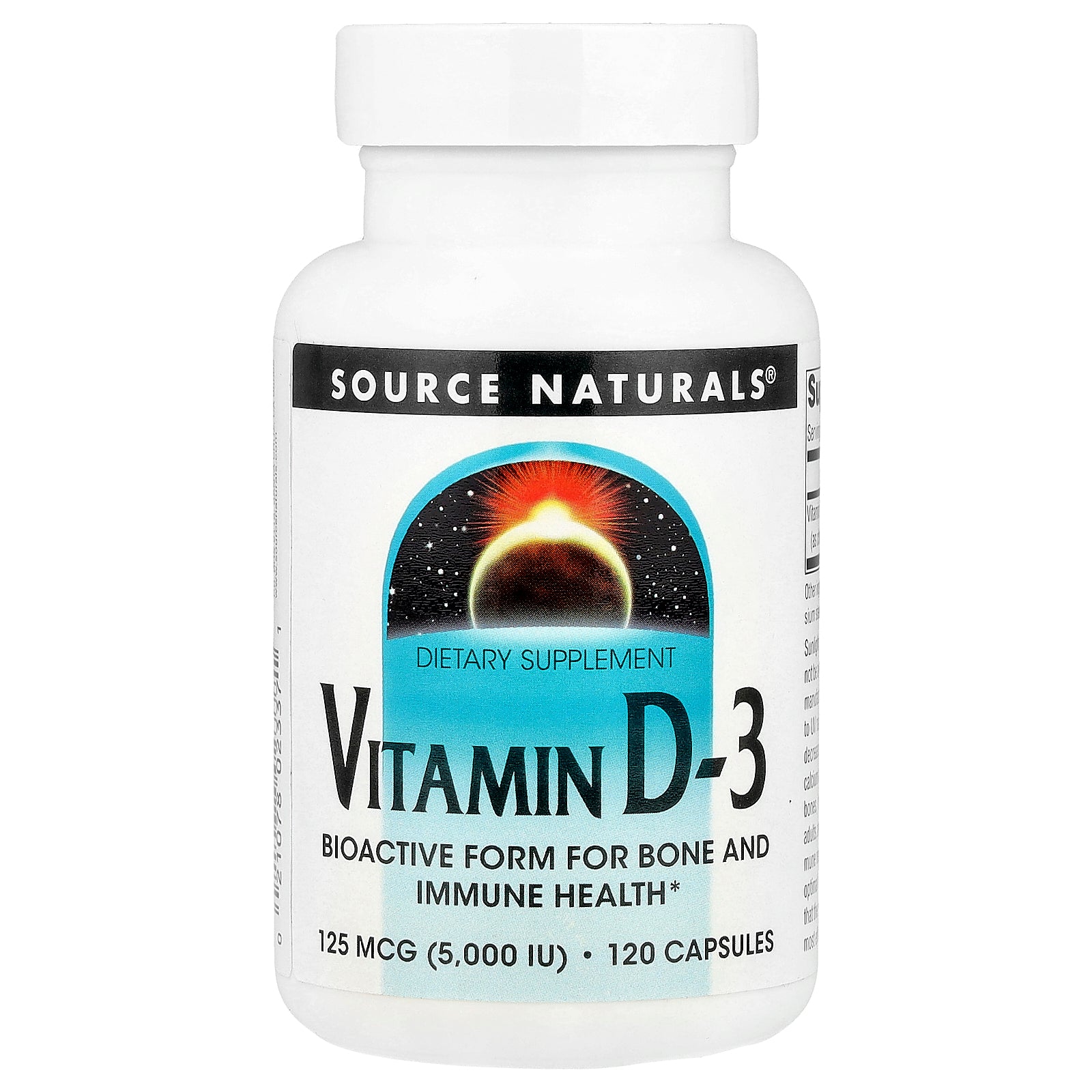 Source Naturals, Vitamin D-3, 125 mcg (5,000 IU), 120 Capsules
