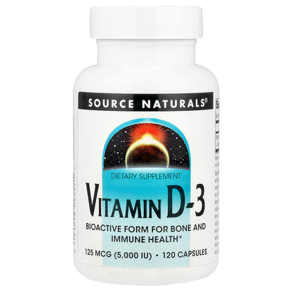 Source Naturals, Vitamin D-3, 125 mcg (5,000 IU), 120 Capsules
