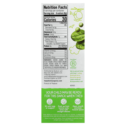 Happy Family Organics, Happy Baby®, Organic Teethers, Gentle Teething Wafers, Sitting Baby, Pea & Spinach, 12 Packs, 0.14 oz (4 g) Each