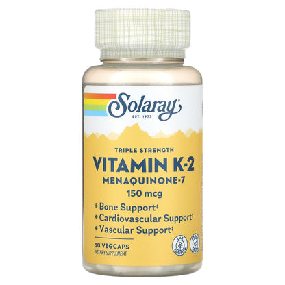 Solaray, Triple Strength Vitamin K-2 Menaquinone-7, 150 mcg, 30 VegCaps