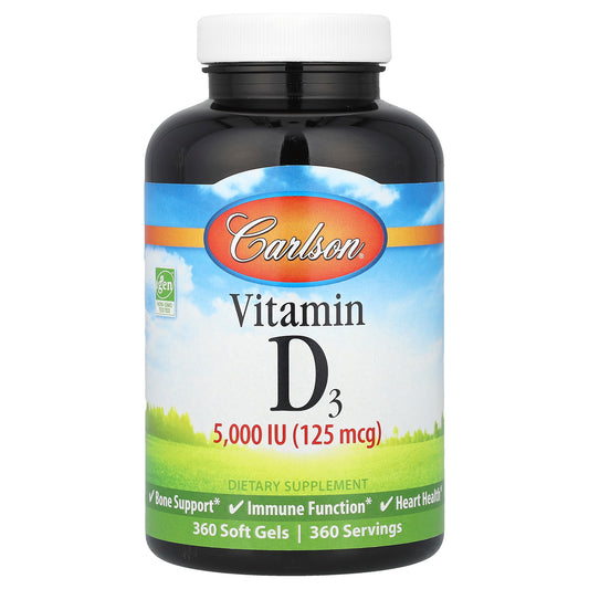 Carlson, Vitamin D3, 125 mcg (5,000 IU), 360 Soft Gels