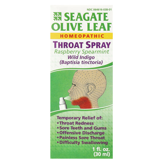 Seagate, Olive Leaf Throat Spray, Raspberry Spearmint, 1 fl oz (30 ml)