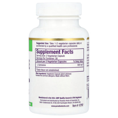 Paradise Herbs, L-Carnosine, 60 Vegetarian Capsules (250 mg per Capsule)
