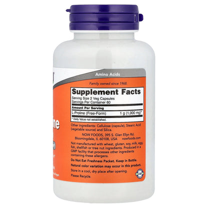 NOW Foods, L-Proline, 120 Veg Capsules (0.5 g per Capsule)