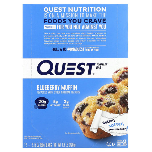 Quest Nutrition, Protein Bar, Blueberry Muffin, 12 Bars, 2.12 oz (60 g) Each