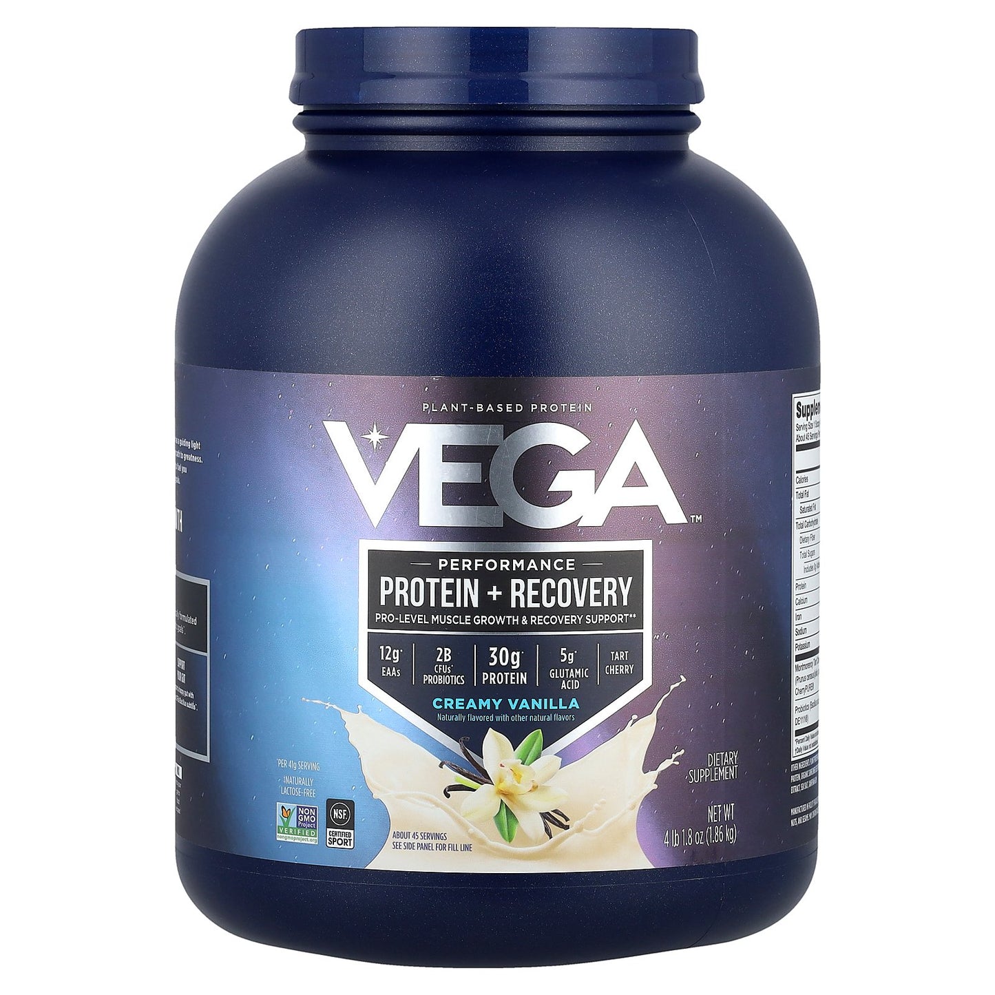 Vega, Plant-Based Protein, Performance Protein + Recovery, Creamy Vanilla, 4 lb 1.8 oz (1.86 kg)