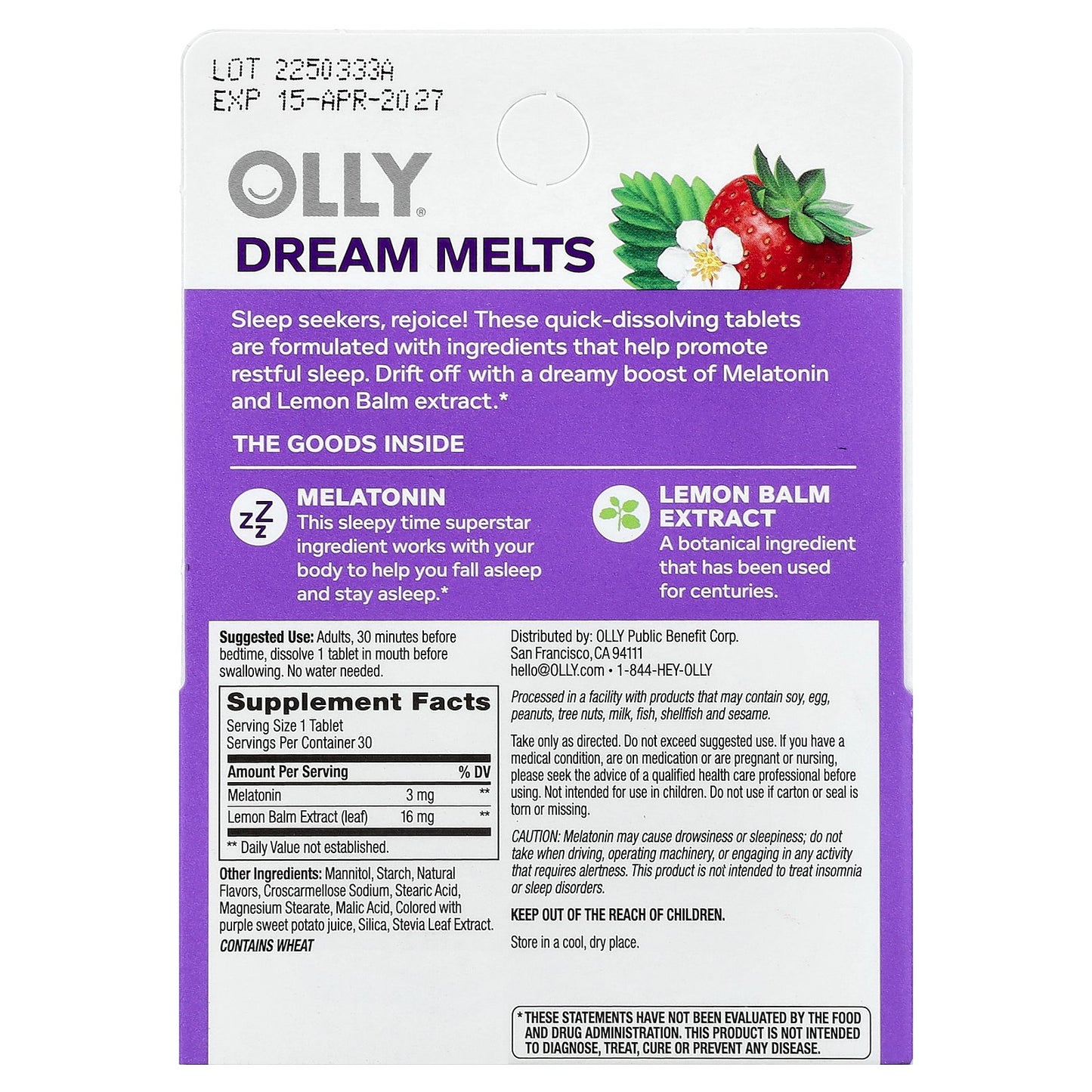 OLLY, Sleep, Strawberry, 30 Tablets