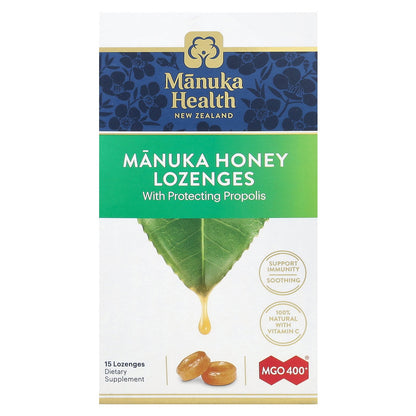 Manuka Health, Manuka Honey Lozenges, Propolis, MGO 400+, 15 Lozenges