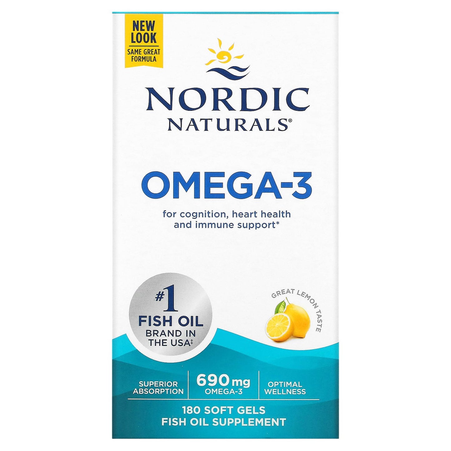 Nordic Naturals, Omega-3, Lemon, 180 Soft Gels (345 mg per Soft Gel)