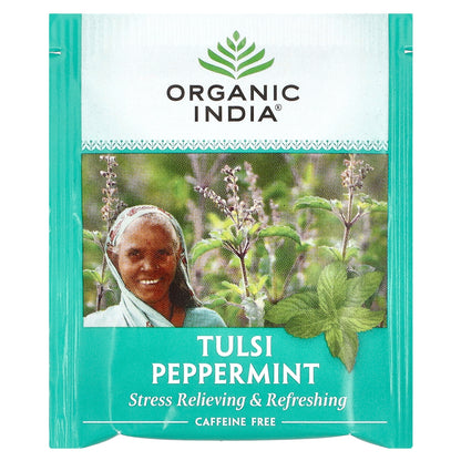 Organic India, Tulsi Tea, Peppermint, Caffeine Free, 18 Infusion Bags, 1.08 oz (30.6 g)