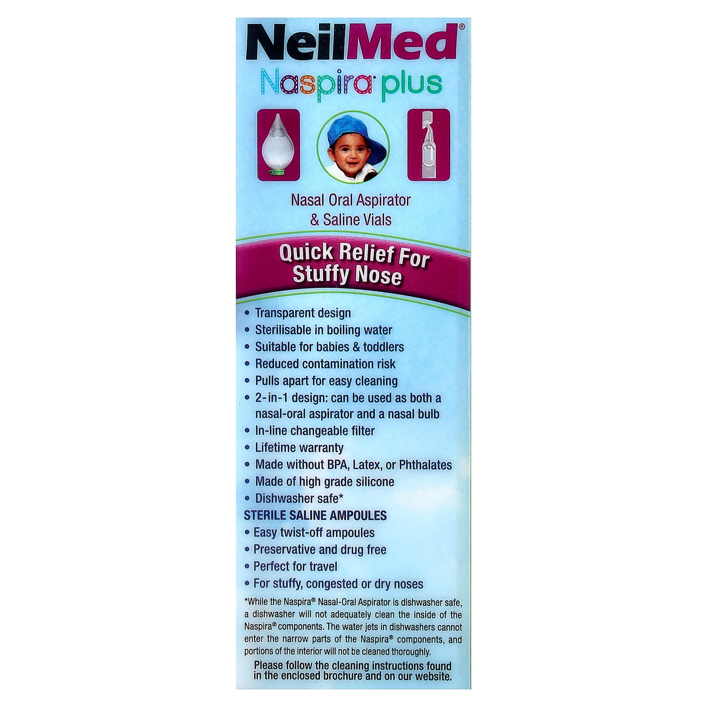 NeilMed, Naspira® Plus, Nasal Oral Aspirator & Saline Vials, Babies & Kids, 17 Piece Set
