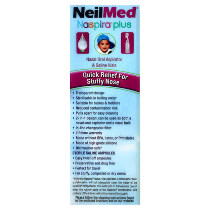 NeilMed, Naspira® Plus, Nasal Oral Aspirator & Saline Vials, Babies & Kids, 17 Piece Set