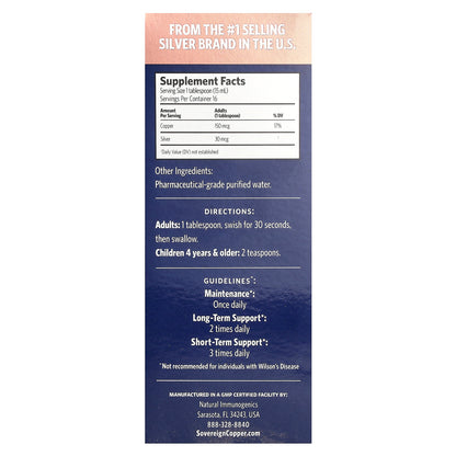 Sovereign Silver, Bio-Active Copper Hydrosol™, 10 PPM, 8 fl oz (236 ml)