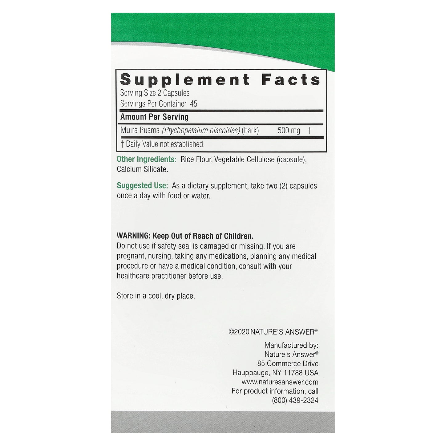 Nature's Answer, Muira Puama, 90 Vegetarian Capsules (250 mg per Capsule)