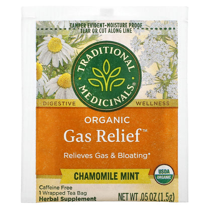 Traditional Medicinals, Organic Gas Relief™, Chamomile Mint, Caffeine Free, 16 Wrapped Tea Bags, 0.85 oz (24 g)