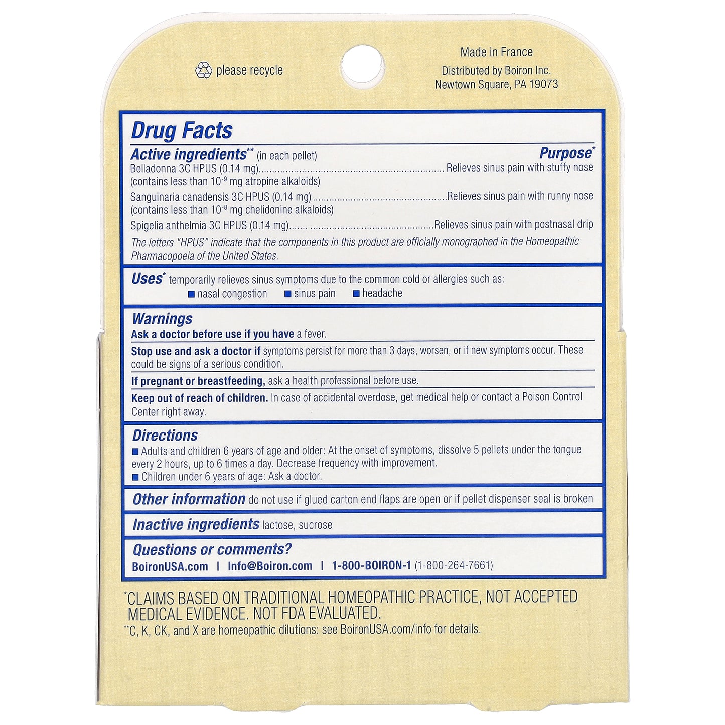 Boiron, SinusCalm®, Sinus Relief, 2 Tubes, 80 Pellets Each