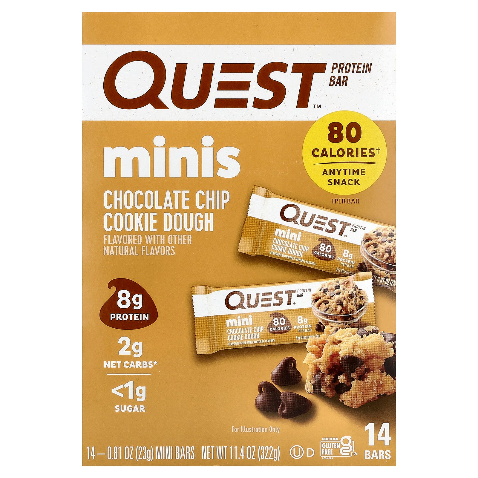 Quest Nutrition, Minis, Protein Bar, Chocolate Chip Cookie Dough, 14 Bars, 0.81 oz (23 g) Each
