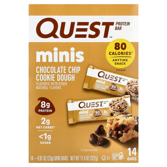 Quest Nutrition, Minis, Protein Bar, Chocolate Chip Cookie Dough, 14 Bars, 0.81 oz (23 g) Each