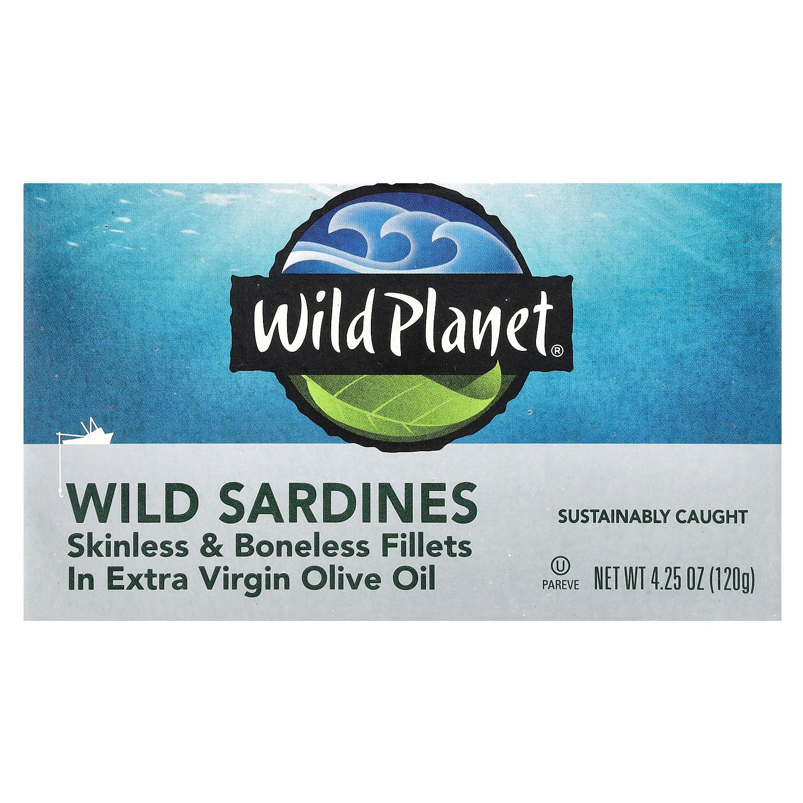 Wild Planet, Wild Sardines, Skinless & Boneless Fillets in Extra Virgin Olive Oil, 4.25 oz (120 g)