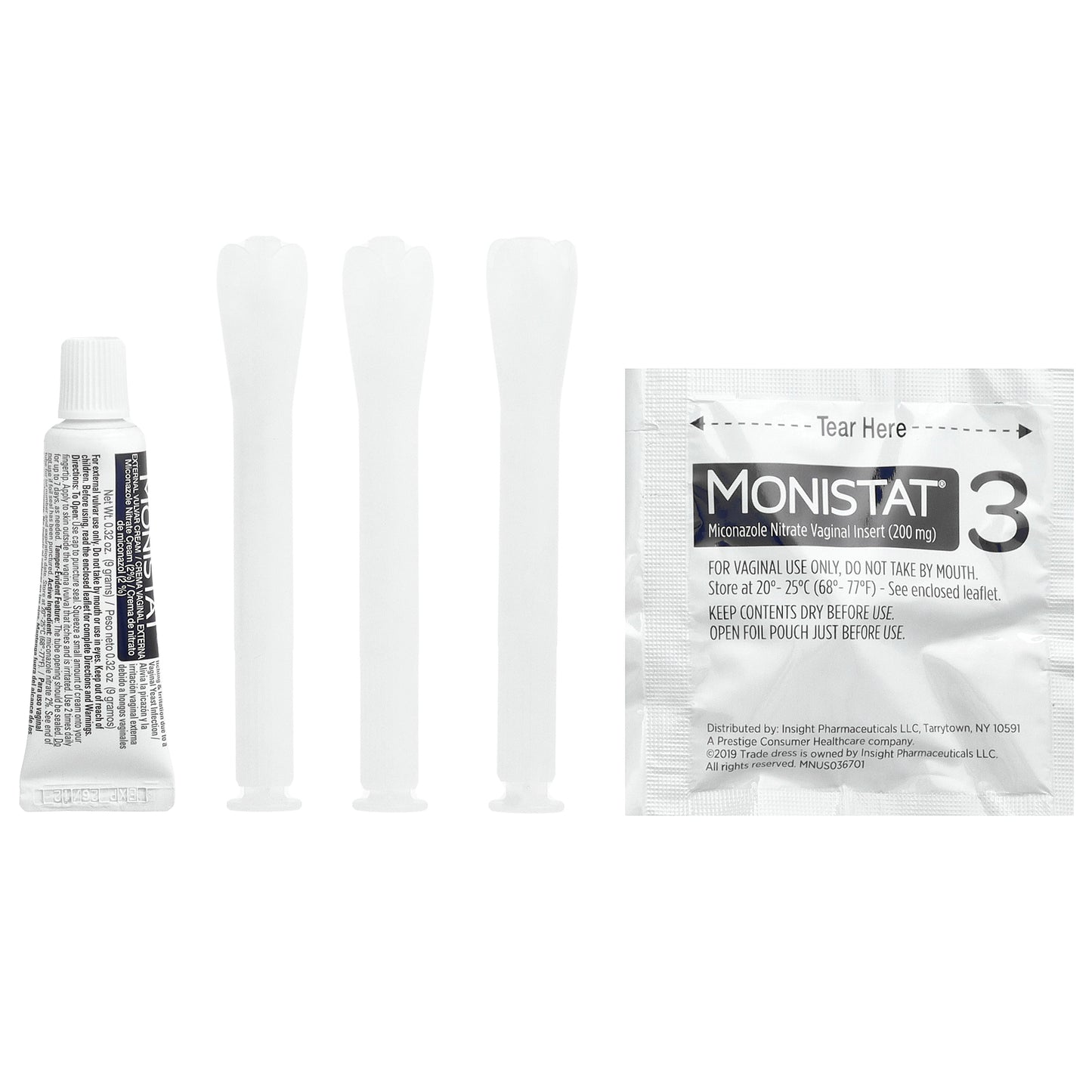 Monistat, 3-Day Treatment Combination Pack, 3 Ovule® Inserts, 2.5 g Each + 0.32 oz (9 g) Tube