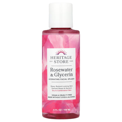 Heritage Store, Rosewater & Glycerin, Hydrating Facial Splash, 4 fl oz (118 ml)