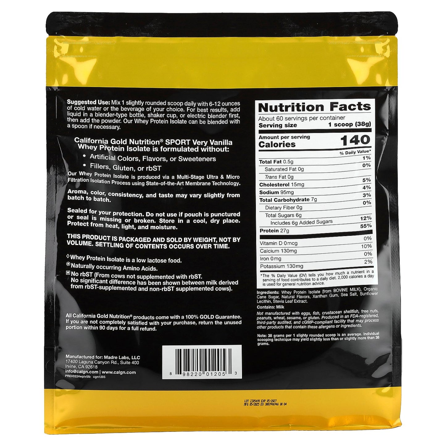 California Gold Nutrition, Whey Protein Isolate, Very Vanilla , 5 lb (2.27 kg)