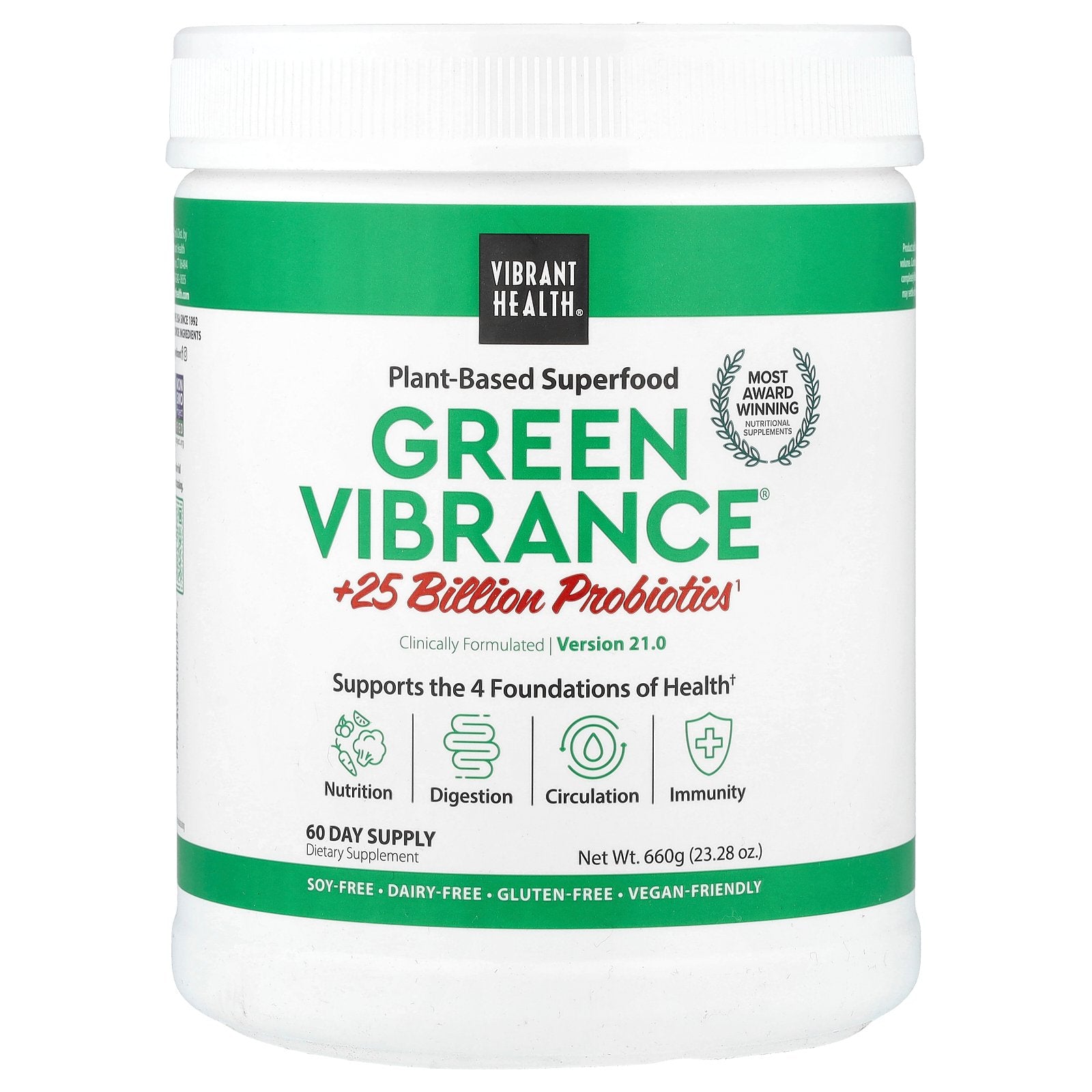 Vibrant Health, Green Vibrance® +25 Billion Probiotics, Version 21.0, 23.28 oz (660 g)