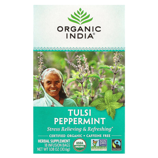 Organic India, Tulsi Peppermint Tea, Caffeine Free, 18 Infusion Bags, 1.08 oz (30.6 g)