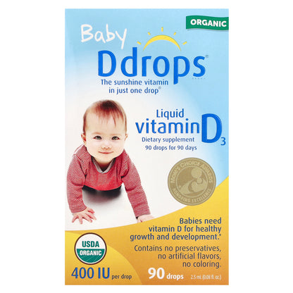 Ddrops, Baby, Organic Liquid Vitamin D3, 10 mcg (400 IU), 90 Drops, 0.08 fl oz (2.5 ml)