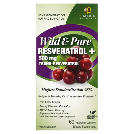 Genceutic Naturals, Wild & Pure Resveratrol+, 500 mg, 60 Vegetarian Capsules